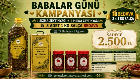 1 Sızma ve 1 Pirina Zeytinyağı Alana 3 Salça Hediye